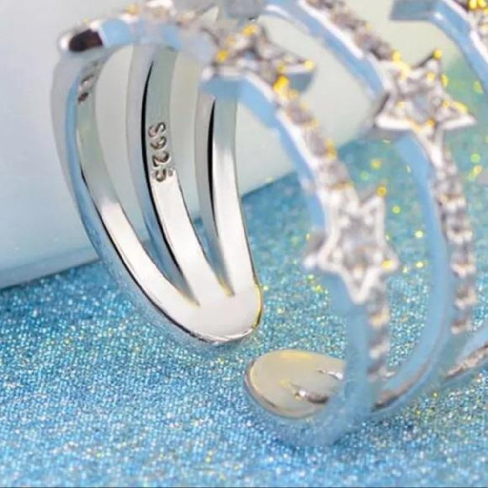 925 STERLING SILVER DIAMOND MULTI LAYER ADJUSTABLE RING, CUTE RING, SHINY RING. - Picture 4 of 5